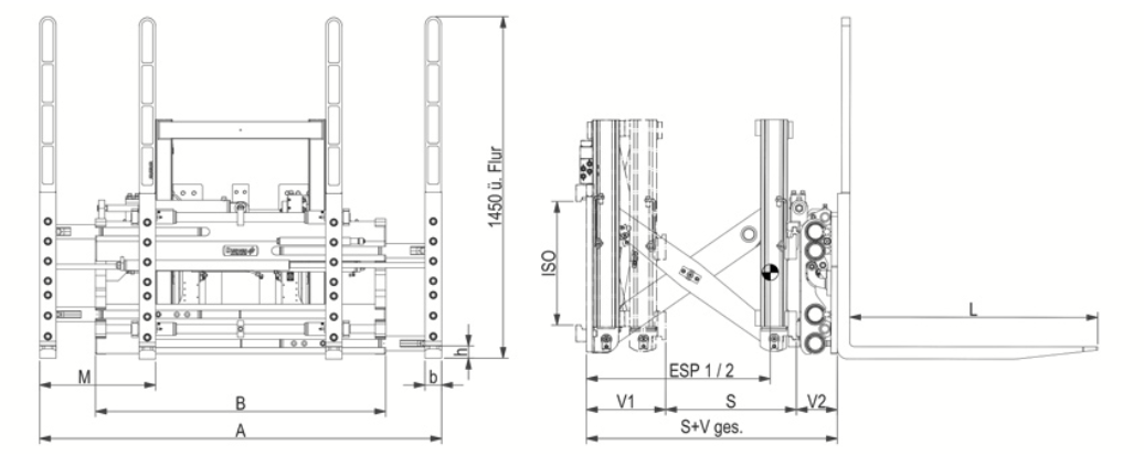 Positionneur monomultifourches déplacement latéral constant version 4 fourches sur pantographe VDPK – Image 2