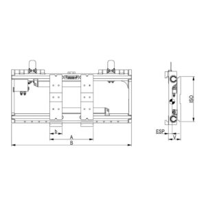 Schéma du positionneur de fourches rapporté version à platines et déplacement latéral intégré RZV Durwen