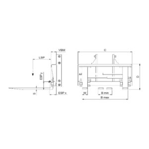 Schéma du positionneur de fourches intégré version à fourches et déplacement latéral intégré 266 ISS de SEITH