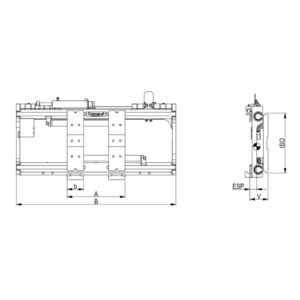 Schéma du positionneur de fourches rapporté version à platines et déplacement latéral constant RZV-S